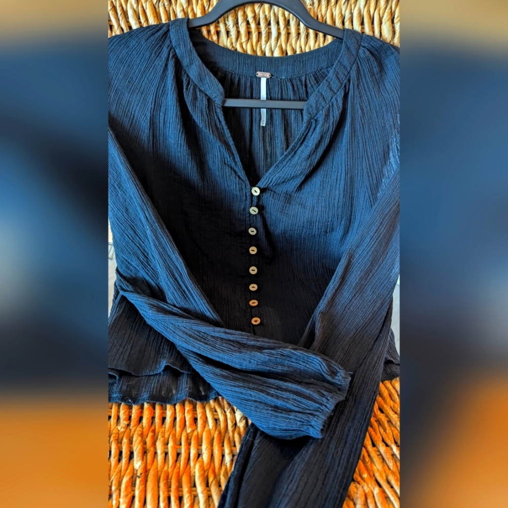 ☮️ Free People Black Fall Crop Buttoned 100% Cotton Cardigan